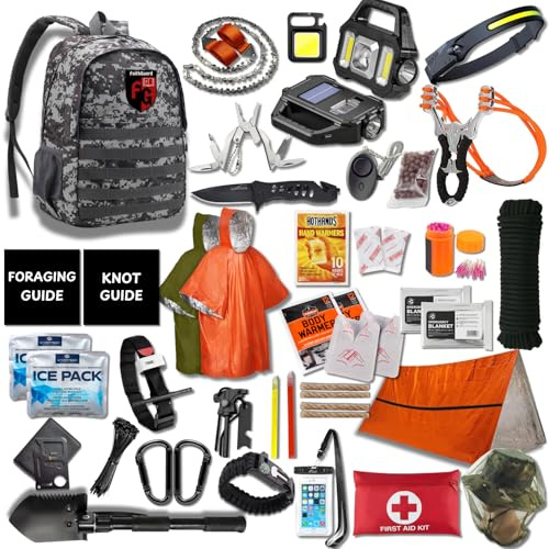 460 PC Complete Survival Kit and First Aid Kit | Tactical Backpack with Survival Gear | Bug Out Bag | Fire Starter, Tent, Emergency Camping Essentials | Outdoor Gift | (2 Person Pro+)
