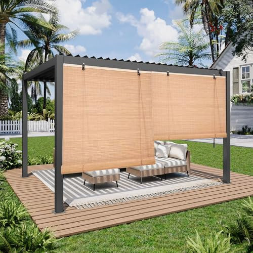 Natürlich Bambusrollo Rollos Bambus 45-180cm Breit Atmungsaktives Bambus Raffrollo Jalousine Verdunkelungsrollos Wasserdicht Sichtschutz Bambus Rollo Anti-UV Mit Lifter Für Büro Balkon Pergola