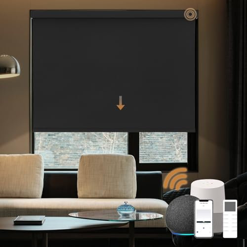 Smart Motorized Blackout Blinds with Remote Control Electric Roller Shades for Windows Custom Size Luxury Black Automatic Window Shades Compatible