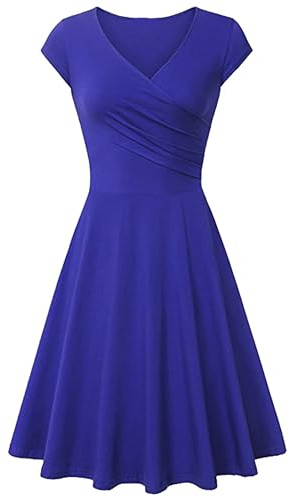 BOFETA Donne Midi Wrap Tinta Unita Abiti Eleganti Una Linea Plus Size Vestito Blu Zaffiro M