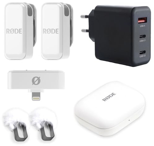 Rode Système de microphone sans fil micro sans fil IOS Light-ning blanc avec bloc d'alimentation Keepdrum