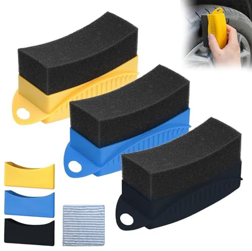 3PCS Tyre Shine Applicator with Case & Towel, Tire Dressing Applicator Brush, Sponges For Car Cleaning, Reusable Applicator, Tyre Dressing Applicator Pad, Car Wash Cleaning Tool Kit
