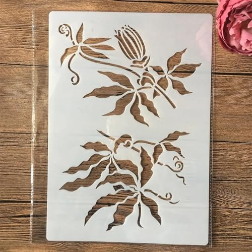 Zeichenschablonen, A4, 29 cm, Blätter, Knospen, wiederverwendbare Schablone für Bastelarbeiten, Ornamente, Malvorlagen, Schablonen für Wandkarten, Steine, Holzschilder, Leinwand, Heimdekoration