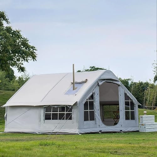 Inflatable Tent House 4-8 Person Family 4 Season Air Tent for Camping, Outdoor Big Large Blow Up Tents with Pump Stove Jack Hole Easy Setup, Glamping Tents Large Vestibule (Grey 2)