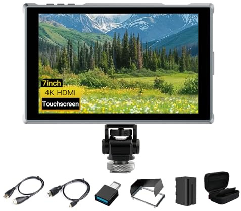 FEELWORLD FW759 Pro 7 Zoll Touchscreen Feldmonitor mit 4400-mAh-Akku, IPS-Display, HDMI-Display, 4K-Auflösung 1280 x 800,9:16-Seitenverhältnis, Fokusmarkierung und Full-HD-Videoeingang/-Ausgang