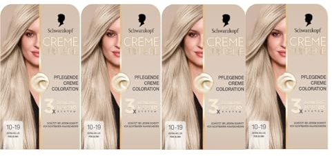 Schwarzkopf Creme Supreme Coloration 10-19 Extra-Helles Perlblond (4x182 ml), dauerhafte Haarfarbe mit Serum und Haar-Maske schützt vor sichtbaren Haarschäden, für 100% Grauabdeckung