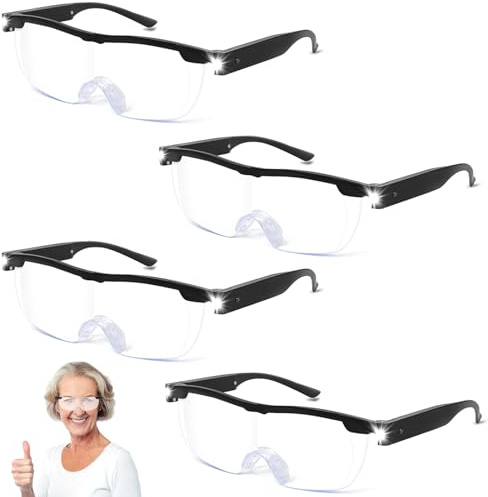 4 Pack Magnifying Glasses for Hobbies on Stand, 300% Magnifying Glasses, Hands Free Magnifying Glass for Reading, Crafts, Jewelry Making, Close Work, Small and Strong Magnifier, Black