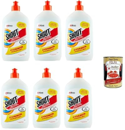 Shout Scioglimacchia Liquido, Smacchiatore Bucato Tripla Azione, détachant pour le linge, sans danger pour le linge blanc et coloré, 6 pièces de 500 ml + Italian Gourmet Polpa 400 g