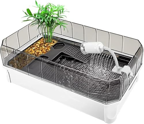 Schildkrötenbecken Aquarium Kit mit Plattform und Pflanzen - Einfacher Wasserwechsel und Reinigung, idealer Lebensraum für See-Reptilien
