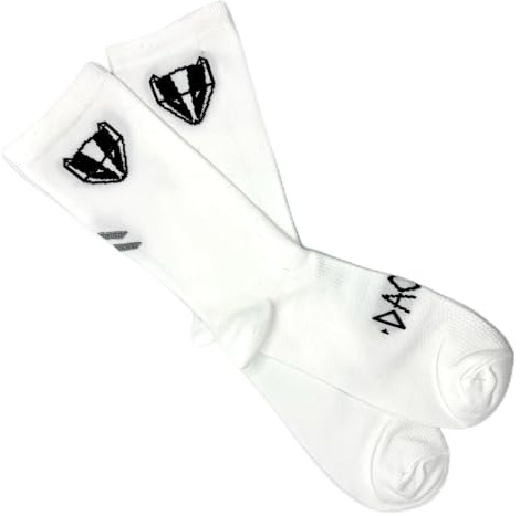 DACHS Unisex Radsocken Weiß – enge Fahrrad Socken mit reflektierendem Garn & eingesticktem Logo – atmungsaktive Rennrad Socken – Einheitsgröße für Herren & Damen