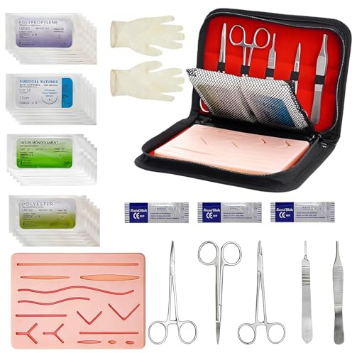 BORDEAG Chirurgisches Nahtset, Nahtmaterial Chirurgie, Nähset Mehrteilig, Chirurgisches Nahtset Silikon-Nähkissen Mit Werkzeugsatz Wundnaht-Übungsset, Für Medizinische Schulung Und Tiefere