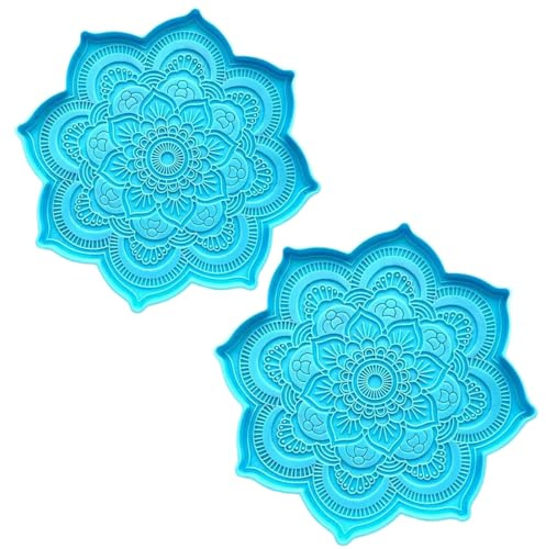 2 x Epoxidharz-Silikonformen, Mandala-Untersetzer, Tassenmatte, Gießform, DIY, Handwerk, Skulpturenbedarf, Heimdekoration, Schmuckgusszubehör (11,9 x 11,9 x 0,7 cm)
