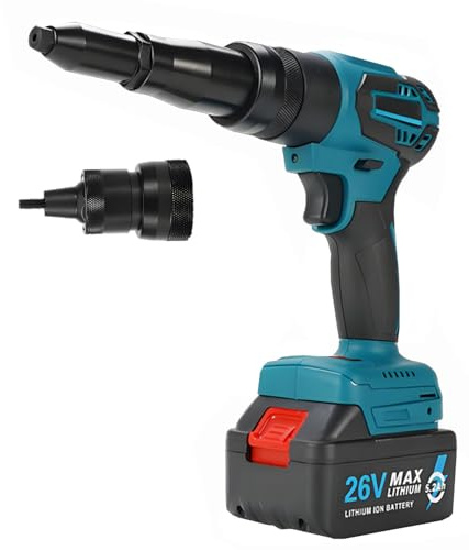 DowPie Remachadora inalámbrica sin escobillas de 26 V, Kit de Herramientas Remachadora eléctrica ciega de 11 000 N de Fuerza de tracción, Compatible con Remaches de 3,2/4/5 mm Dual-useversion