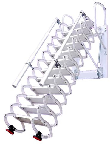 bodentreppe Elektrische Teleskopleiter, unsichtbare Dachbodenliftleiter, an der Wand montierte Klappleiter mit Handläufen for den Innen- und Außenbereich des Dachbodens dachbodenleiter(Blanc,3~3.5m)