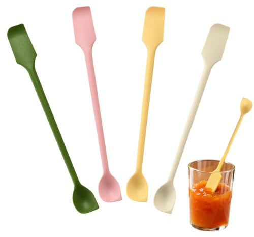4Pcs Small Spatulas, Mini Silicone Spatula Set, Double-Headed Jar Spatula, Flexible Jar Scraper Spatulas, Used for Kitchen & Cosmetic Scrapers - Food-Grade, Heat Resistant Silicone Tools(4 Colors)