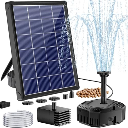 Antfraer Solar Pond Filter with Fountain Pump, 4W Solar Fountain Pump with Pond Filter, Solar Powered Water Pump Kit with 5 Nozzles & PVC Tubing for Bird Bath, Garden, Outdoor Fish Tank