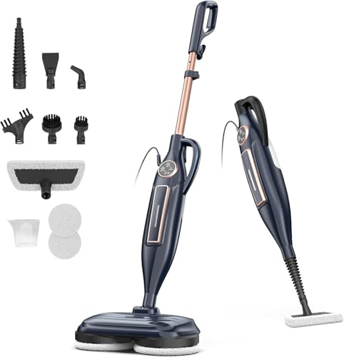 Nettoyeur Vapeur, Balai Vapeur Nettoyeur avec Tampons Rotatifs 8 en 1, Chauffe rapide en 15 secondes, 1200W Vaporetto laveur vapeur légère/3 modes de vapeur/éclairage LED pour différents types de sols