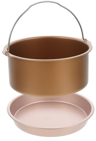 HOUDERCO Juego de Moldes para Hornear Sartén de Pizza y Molde Redondo de 8 Pulgadas, Acero al Carbono Recubrimiento Antiadherente, Accesorios Dorados para Freidora de Aire