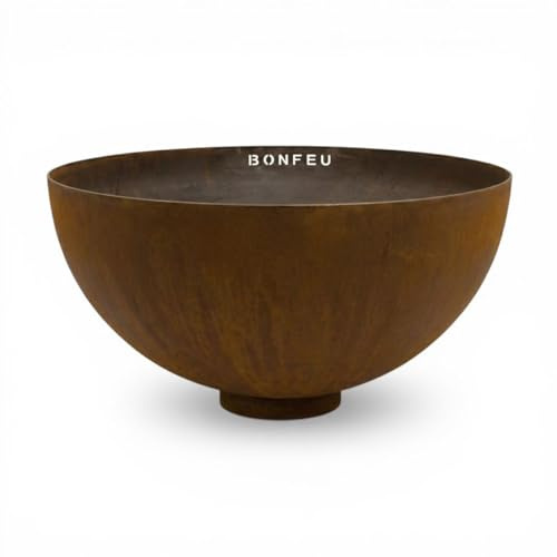BonFeu Eldskål BonBowl Pro 100 cm diameter – för intensiv eldupplevelse – eldkorg av 3 mm cortenstål – 100 x 100 x 50 cm