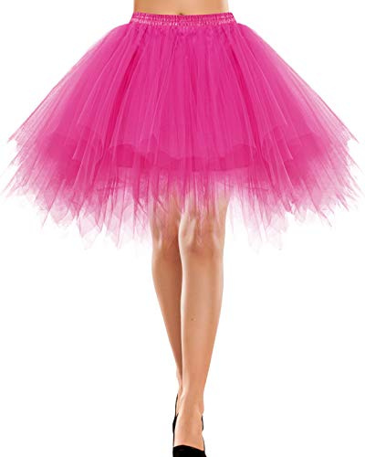 Bbonlinedress Rock a Linie Tüll Petticoat Unterrock lang Petticoat Reifrock pink Crinoline Petticoat rot Retro Tutu Ballet Tüllrock Crinoline Cosplay Fuschia L