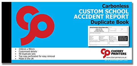 Cherry Printers Carbonless NCR Custom School Accident Report Duplicate Book 210mm x 99mm 50 Sets 12 Pack