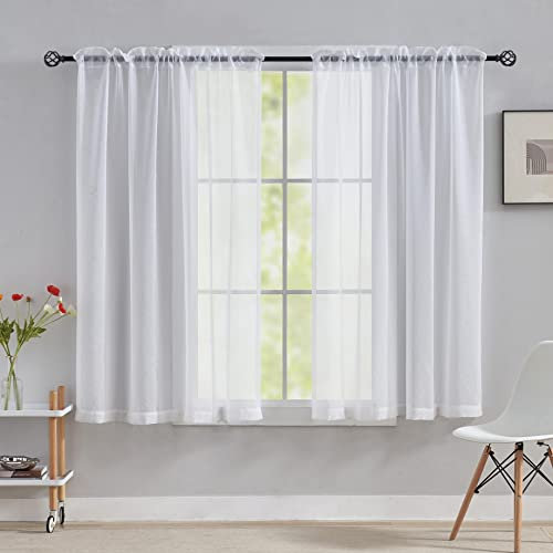 Home Brilliant Net Curtains for Windows 45 Drop, Sheer Curtains White Short Woven Voile Net Curtains for Kitcken Living Room Bedroom Window Treatment, Set of 2, 54 x 45 inches