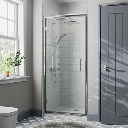Diamond® 760mm Hinged Shower Door for Wet Room Cubicle Enclosures, 8mm Toughened Safety Glass Space Saving, Framed, Polished Chrome
