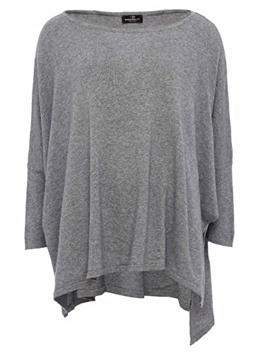 Zwillingsherz Poncho mit Baumwolle - Hochwertiges Cape für Damen - XXL Umhängetuch und Tunika mit Ärmel - Strick-Pullover - Sweatshirt - Stola für Sommer und Winter von Cashmere Dreams - grau