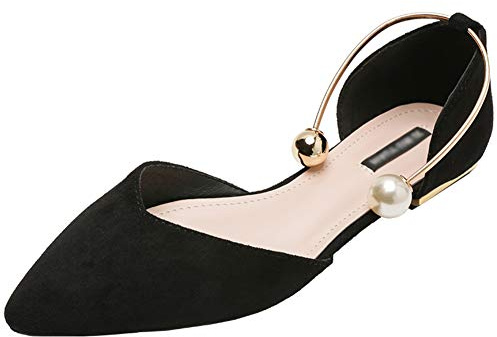 Jamron Donna Punta Velluto Ballerine Elegante D'Orsay Pumps Piatto Scarpe da Sera Nero SN02800 EU37