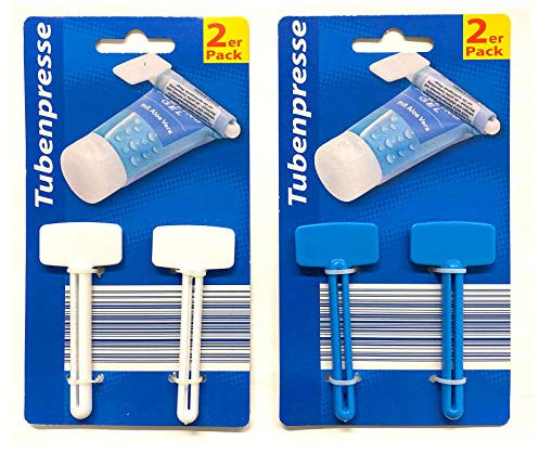 HAC24 4er Set Tubenpresse Kunststoff Tubenausdrücker Tubenentleerer Blau Weiß Tubenquetscher Tubenaufroller