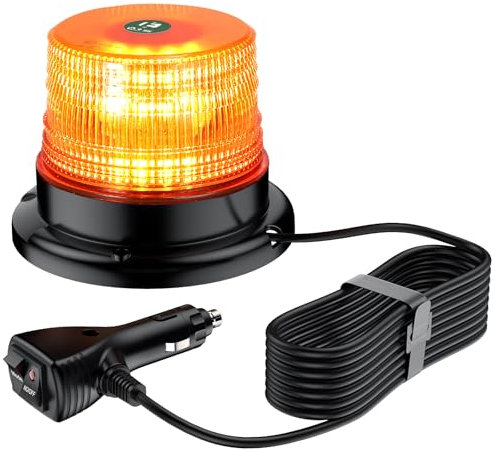 EYPINS Luz Rotativa LED Estroboscópica, 40LED Luz Led Giratoria con Imán, 40W Faro Intermitente de Advertencia de Emergencia con Base Magnética para camión, Tractor 12V/24V (Ámbar) | E57 IP65