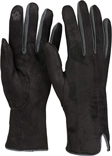 styleBREAKER Damen Touchscreen Handschuhe Farbkontrast | Leitfähige Fasern am Zeigefinger für Displays, weiches Fleece-Innenfutter, extrem elastische Passform für 16-21 cm Hand.