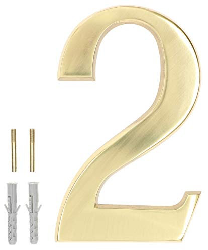 KOTARBAU® - Numero civico 3D 2 in ottone, 20 cm, per abitazioni, alberghi, appartamenti, 100% ottone