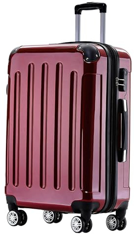 BEIBYE Hartschalen Koffer Trolley Rollkoffer Reisekoffer 4 Zwillingsrollen Polycabonat (Rot, 66cm - 70L)