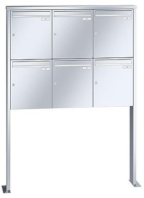 RENZ/Tetro / 6er Freistehende Briefkastenanlage Standbriefkasten / V4A-Edelstahl/Volumen 23 L/mit Fußplatten/Dein-Briefkasten.de
