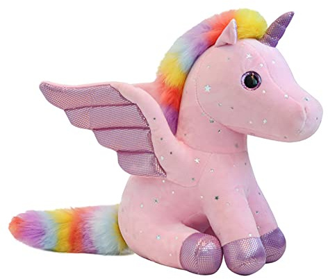 Mislaxy Einhorn Kuscheltier Glänzende Mehrfarbig Regenbogen Engel Einhorn Pegasus Plüschtier Kawaii Weich 23 cm Geschenk für Weihnachten Geburtstag (Rosa)