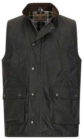 Walker and Hawkes Mäns vaxad Winchester-bomullsväst för utomhusbruk, camping, vandring, resejacka, väst, brun, Oliv, XXL