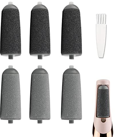 Ersatzrollen für Finishing Touch Flawless Pedi Elektrische Werkzeugfeile | Ersatzrollen für makellose Pedi, inklusive Reinigungsbürste (3 x schwarze, grobe und 3 x graue fein)