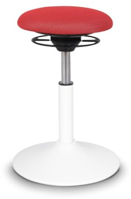 BALIMO Classic - Bewegungshocker - Sitztrainer - ergonomischer Sitzhocker - Hocker mit Schwingeffekt - Rücken-Trainer - Bewegungsstuhl - Bürohocker - Standfuß Weiß - (Stoffbezug Rot)