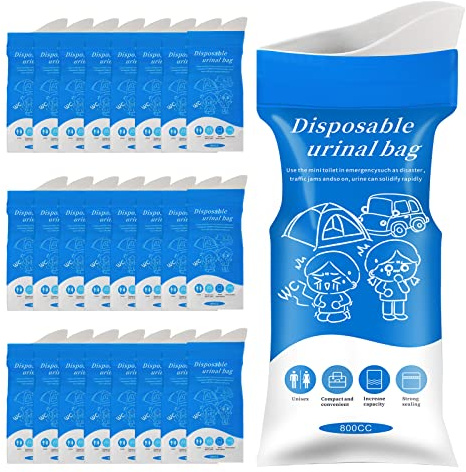 Moodooy Disposable Urine Bags, 24 Pack Camping Pee Bags, Disposable Urinal Bag, Travel Urinal Bag, Toilet Traffic Jam Emergency Portable Toilet for Men Women Kids Patient (Blue-24pack)
