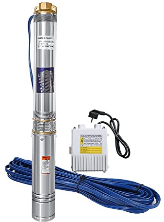 Yakimz Pompe de Puits Profond, 750W pompe de fontaine avec débit de 4000 l/h, Pompe à Eau pour Puits Profond en Acier Inox, hauteur de refoulement 67 m, 6,7 bar max avec 20M de Câble