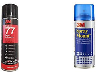 3M 7000116782 Super 77 Multi-Purpose Spray Adhesive – Quick-drying permanent spray glue - 1 x 500 ml clear adhesive & SprayMount Permanent Spray Adhesive, 1 Can 400 ml - Ideal for mock-ups