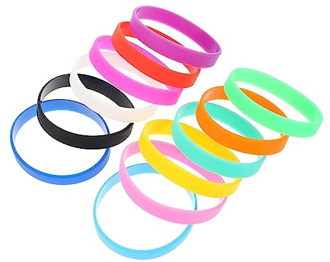 Operitacx 12 Stück Gummi-Armbänder, Silikon-Armbänder, einfarbige Silikon-, farbige Gummi-Stretch-, für Damen, Herren, Teenager, (gemischte Farben)