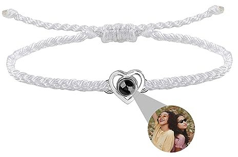 Personalisiertes Foto Projektion Armband Ich liebe dich Armband 100 Sprachen für Herren Damen Herz Projektion Bild-Kreis-Charme Denkmal der Liebe Geschenke Verstellbarer Saitenknoten