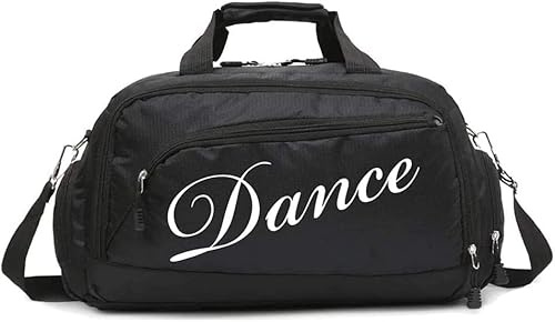 Sporttasche für Mädchen für Ballett, Tanz, Training, Sport, Cheerleader, Gymnastik, Wochenendausflüge, Übernachtungen, Kabinengröße, Schwarz , 45 x 20 x 25 cm, Niedliche Tanztasche für Mädchen