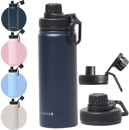 HYDRATE Hydrated 500ml Leakproof Stainless Steel Bottle - Double Insulated to Keep Drinks Hot for 12 Hours, Cold for 24 - Sweat-Proof, Leakproof Screw Cap - Ideal for All-Day Hydration, Dark Blue