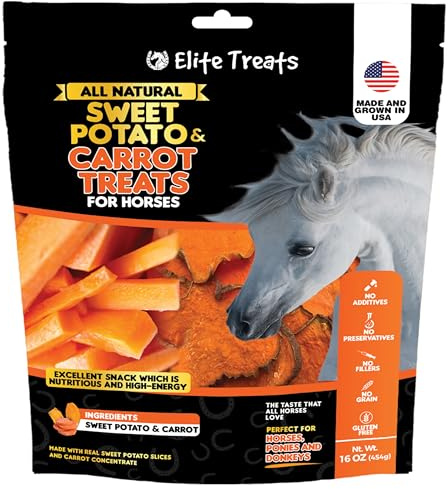 Horse Treats - Sweet Potato & Carrot 16 oz. | All Natural, Dehydrated Treat | Made in The USA for Horses, Ponies, Donkeys | Made with Real Sweet Potato Slices and Carrot Concentrate -16 oz