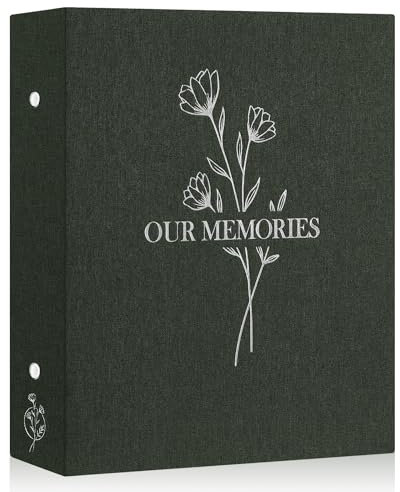 Lanpn Lino Album de Fotos 10x15 400, OUR MEMORIES Tapa Dura Album para Photos Bolsillos Verticales Verde