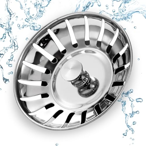 NOBLE SPARES Universal Kitchen Sink Plug & Strainer, Stainless Steel Dual Function with Rubber Seal, Drain Diameter 78-81mm (1)