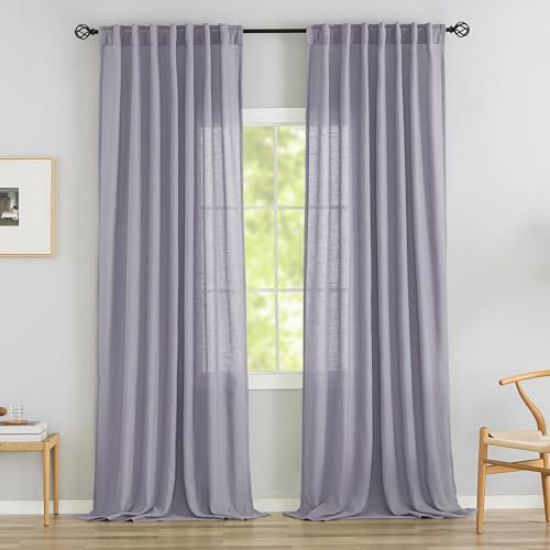 Leinen-Vorhänge, 244 cm lang, 2 Paneele, Set für modernes Bauernhaus, mit Haken, Gürtel, plissiert, leicht zu schieben, halbtransparent, dick, dekorative Vorhänge, Stangentasche, lichtfilternde